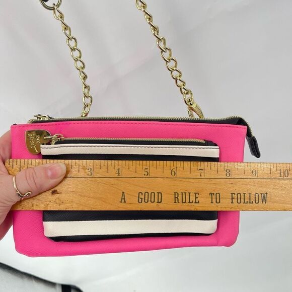 Betsey Johnson New York NY Womens Crossbody Bag Striped Hot Pink Zippered - Picture 8 of 15